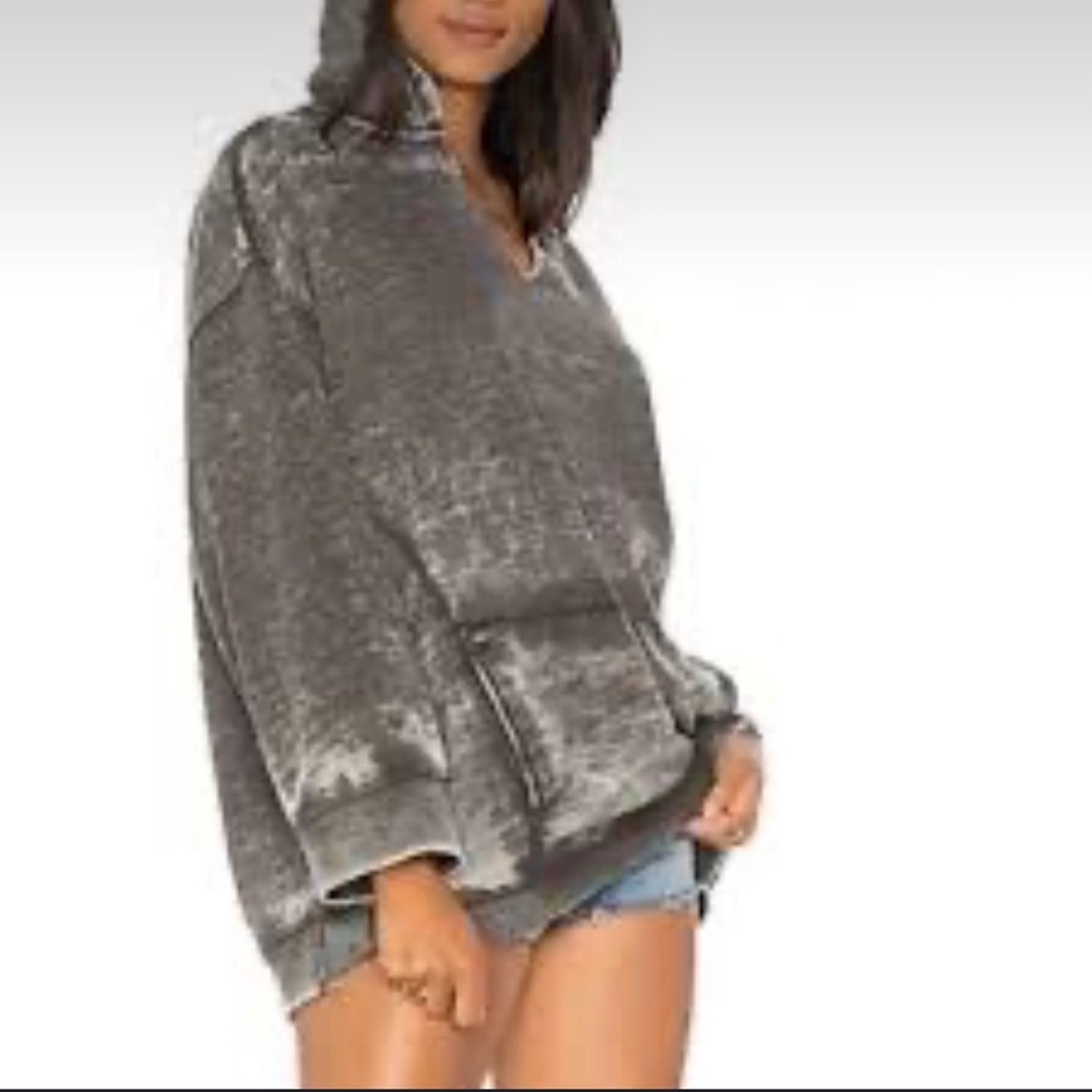 FREE PEOPLE Gray Burnout Hoodie Sweatshirt